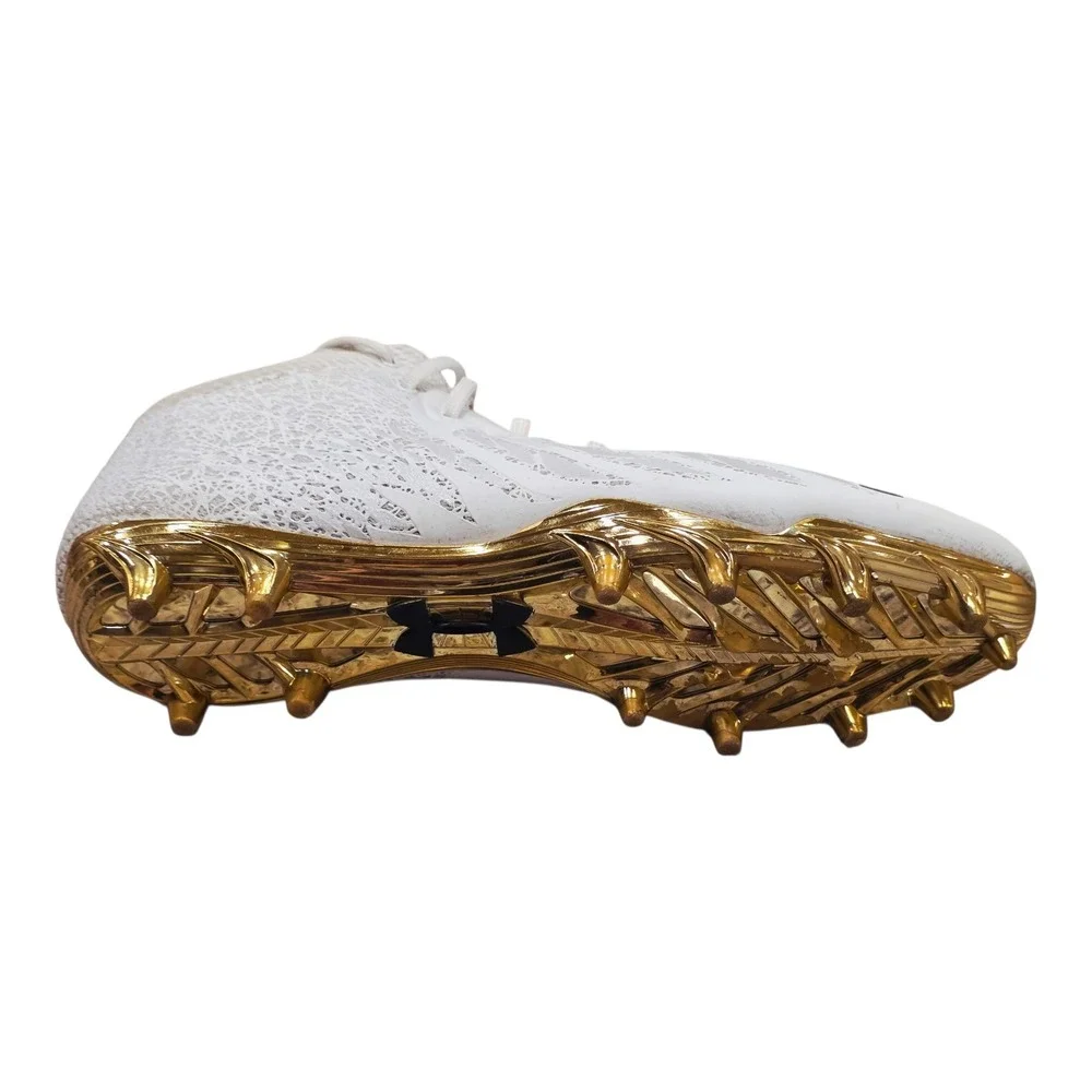 Men's Under Armour Spotlight Football Cleats White Gold Navy Sz 13 3023963-111